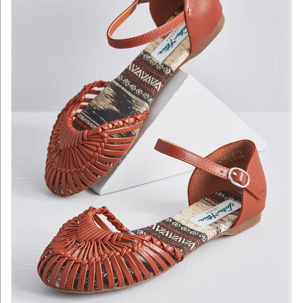 ModCloth Brown Woven Flats Ankle Strap